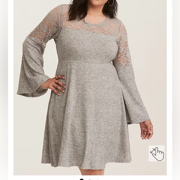 Torrid Grey Bell Sleeve Lace Inset Dress Size 1 - Picture 3 of 7